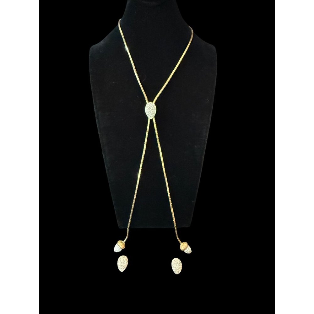 Vintage Acorn Gold-Tone Pendant Necklace & Matching Crystal Stud Earrings Set - Picture 2 of 9